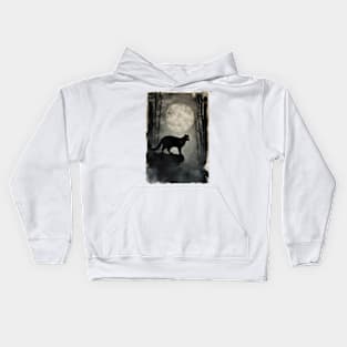 Mysterious Black Cat in the Foggy Forest Vintage Kids Hoodie